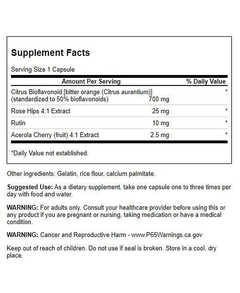 Swanson Full Spectrum Citrus Bioflavonoid Complex, Aids Vitamin C Absorption and Immune Health, Bitter Orange Bioflavonoids, 250 Capsules, 1 Pack