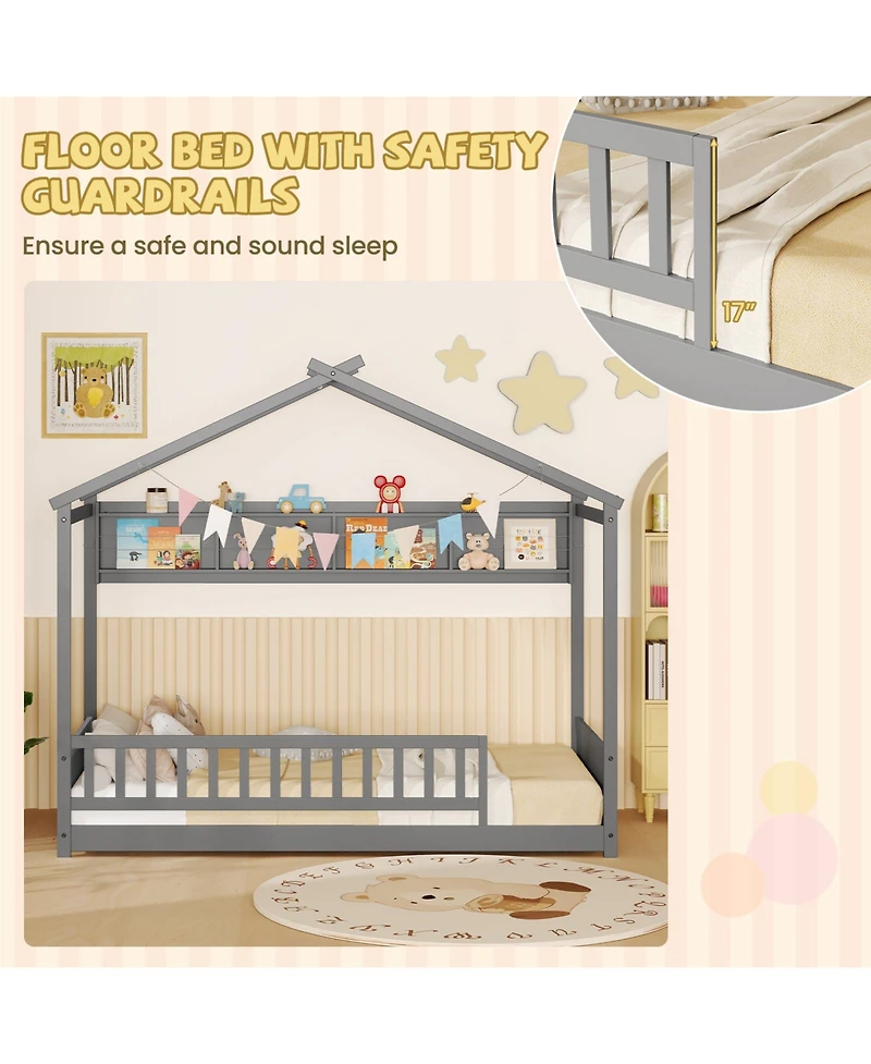 Slickblue Twin Size Kids House Bed with Shelf and Headboard