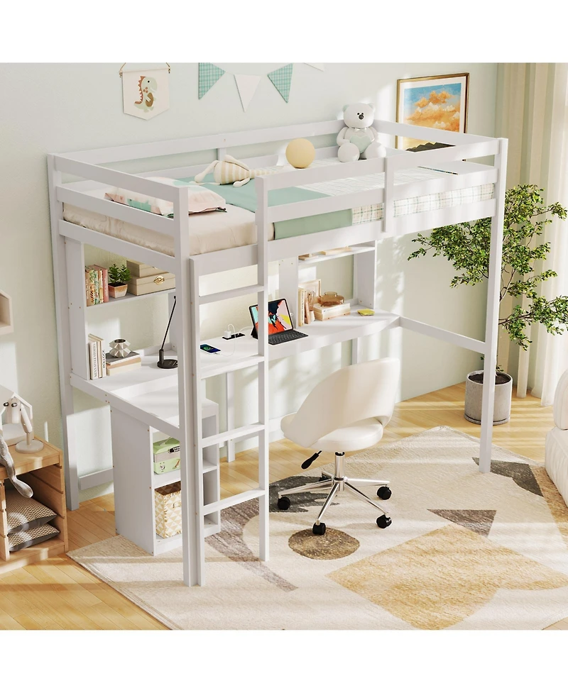 Slickblue Led Bed Frame with Desk No Box Spring Needed