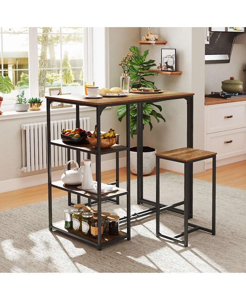 Slickblue Compact 3 Piece Bar Table Set with 2 Bar Stools for Dining Area