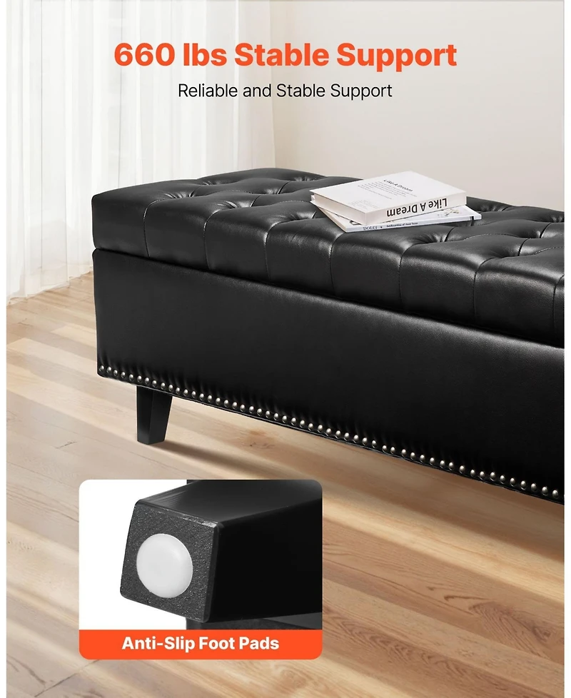 Sugift Button-Tufted Storage Ottoman Bench, Pu Leather, Solid Wood Legs