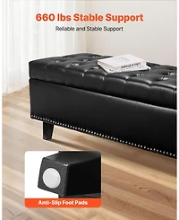 Sugift Button-Tufted Storage Ottoman Bench, Pu Leather, Solid Wood Legs