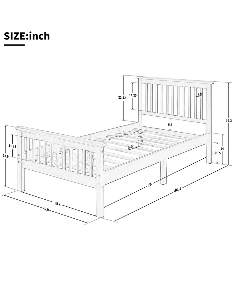 Rainsken Wood Bed Frame, Twin Size Platform Bed with Headboard and Footboard, 275 lbs Capacity for Bedroom, No Box Spring Need