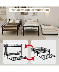 Rainsken Metal Twin Over Twin Bunk Bed with Trundle, Sturdy Heavy Duty Bunk Bed, with Ladders and Safety Guardrail, Noise Reduced,No Box Spring Needed