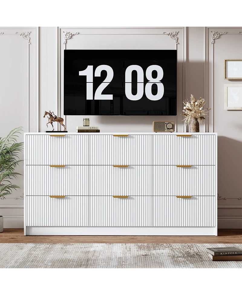 gaomon Fluted 9 Drawers Dresser for Bedroom, 59" Wide Modern Chest of Drawers with Metal Handles, For Living Room, Entryway, Hallway