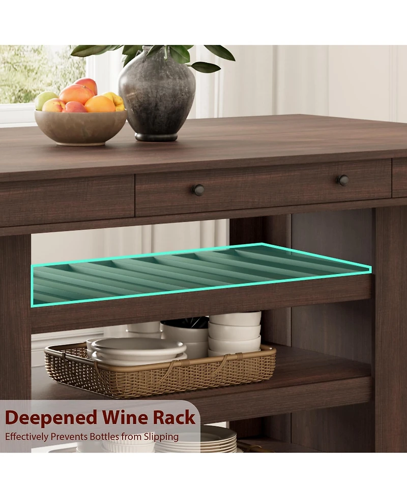 homfan Counter Height Dining Table with 2 Drawers, Wine Rack and 3 Shelves