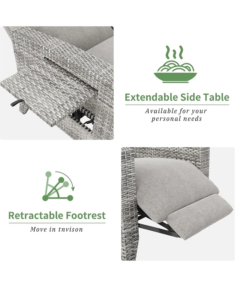 GarveeLife Outdoor Reclining Chair Patio with Adjustable Backrest and Footrest, All-Weather Wicker Chaise Lounge