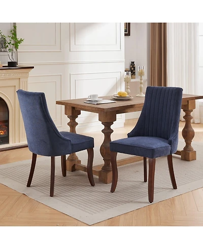 Rayon Cloth Flocking Linen Dining Chairs Channel Kitchen Dinner Chair Comfy Fabric Upholstered Accent for Room,Set of 2
