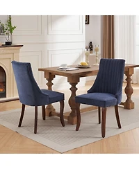 Rayon Cloth Flocking Linen Dining Chairs Channel Kitchen Dinner Chair Comfy Fabric Upholstered Accent for Room,Set of 2