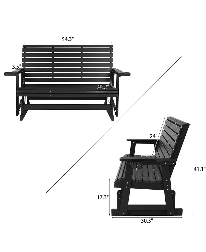 Mega Casa 3 Seat Hips All-Weather Resistant Patio Glider - Outdoor Rocking Bench with Cup Holders, 700 lb Capacity