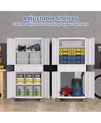 Gaomon 73" Heavy Duty Metal Storage Cabinet with Wheels, Locking Doors and 2 Drawers for Garage, Workshop, Office