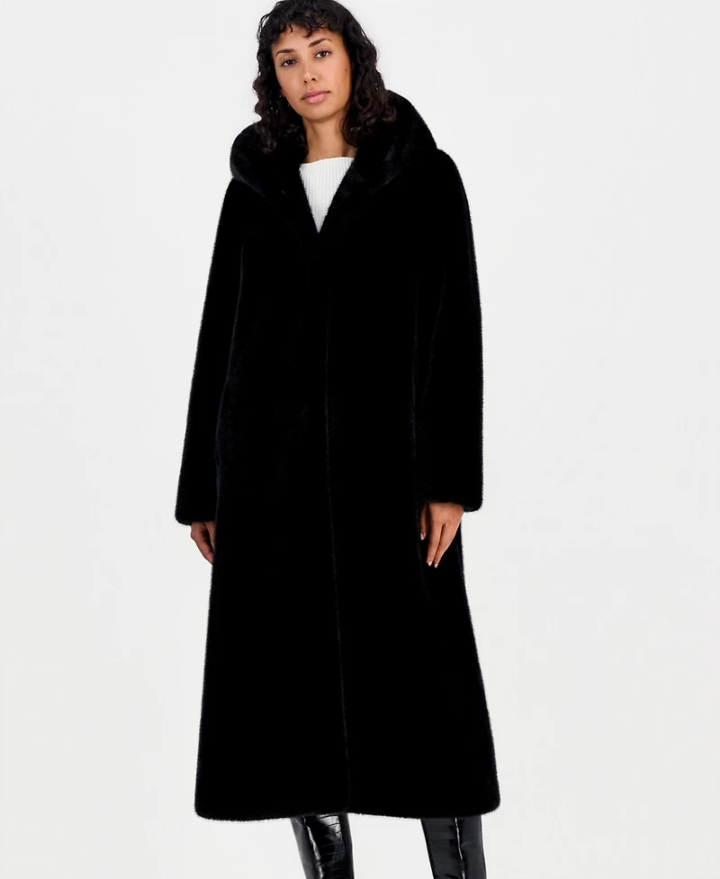 Jones New York Women's Maxi Hooded Faux Fur Coat