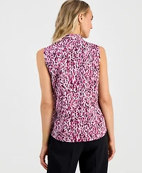 Kasper Women's Printed V-Neck Inverted-Pleat Blouse