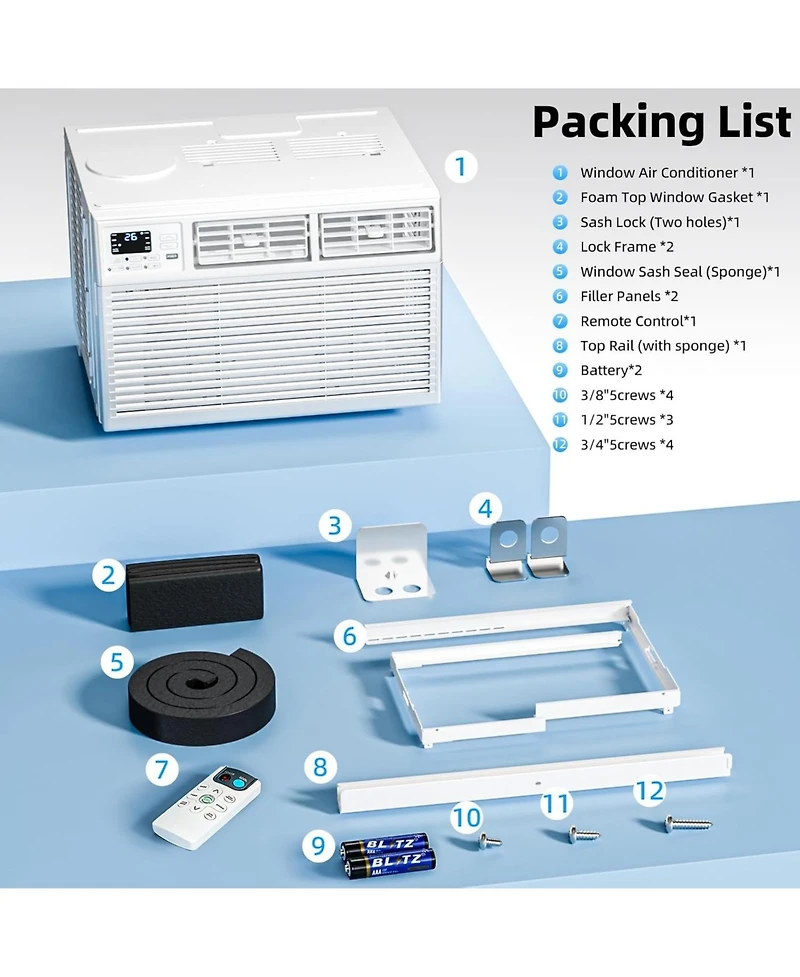 Antarctic Star 8000 Btu Window Air Conditioner, 4-in-1 Cooling with Digital Display and Remote