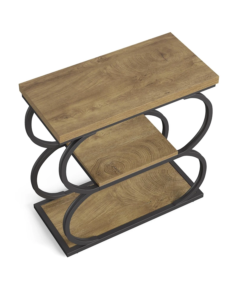 Tribesigns Narrow Side Table, 3-Tier Skinny Wooden End Table for Living Room, Slim Metal Nightstand