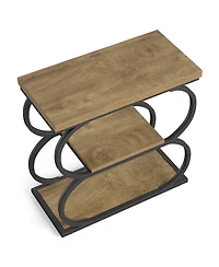 Tribesigns Narrow Side Table, 3-Tier Skinny Wooden End Table for Living Room, Slim Metal Nightstand