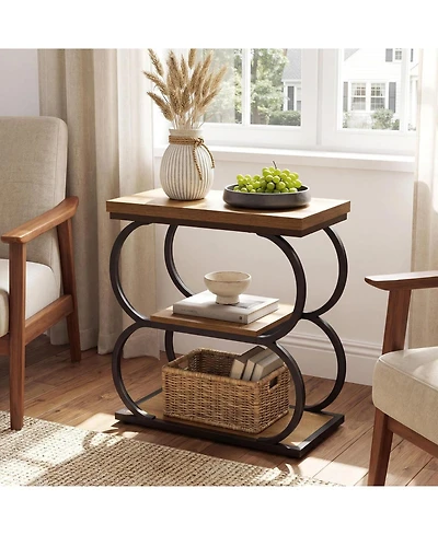 Tribesigns Narrow Side Table, 3-Tier Skinny Wooden End Table for Living Room, Slim Metal Nightstand