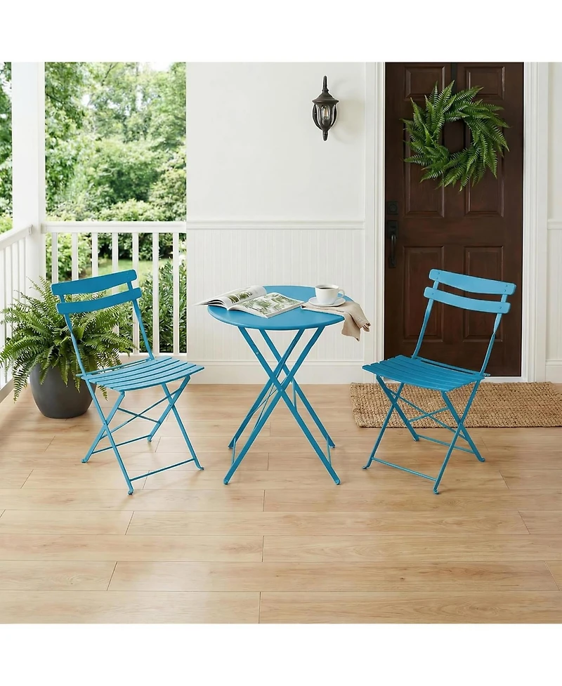 GarveeLife 3-Piece Folding Patio Bistro Set, Metal Outdoor Table and 2 Chairs, Space-Saving Compact Design for Balcony, Garden, Yard