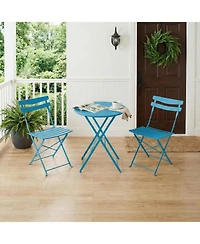 GarveeLife 3-Piece Folding Patio Bistro Set, Metal Outdoor Table and 2 Chairs, Space-Saving Compact Design for Balcony, Garden, Yard