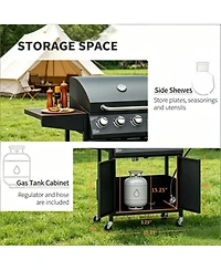 Yiortwo 4+1 Burner Liquid Propane Gas Grill with Side Burner, Wheels and Storage Cabinet