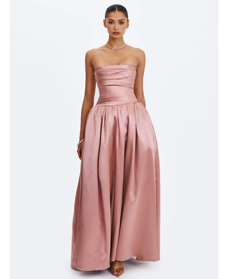Miss Circle Women's Willette Satin Strapless Gathered Maxi Dress