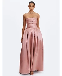 Miss Circle Women's Willette Satin Strapless Gathered Maxi Dress