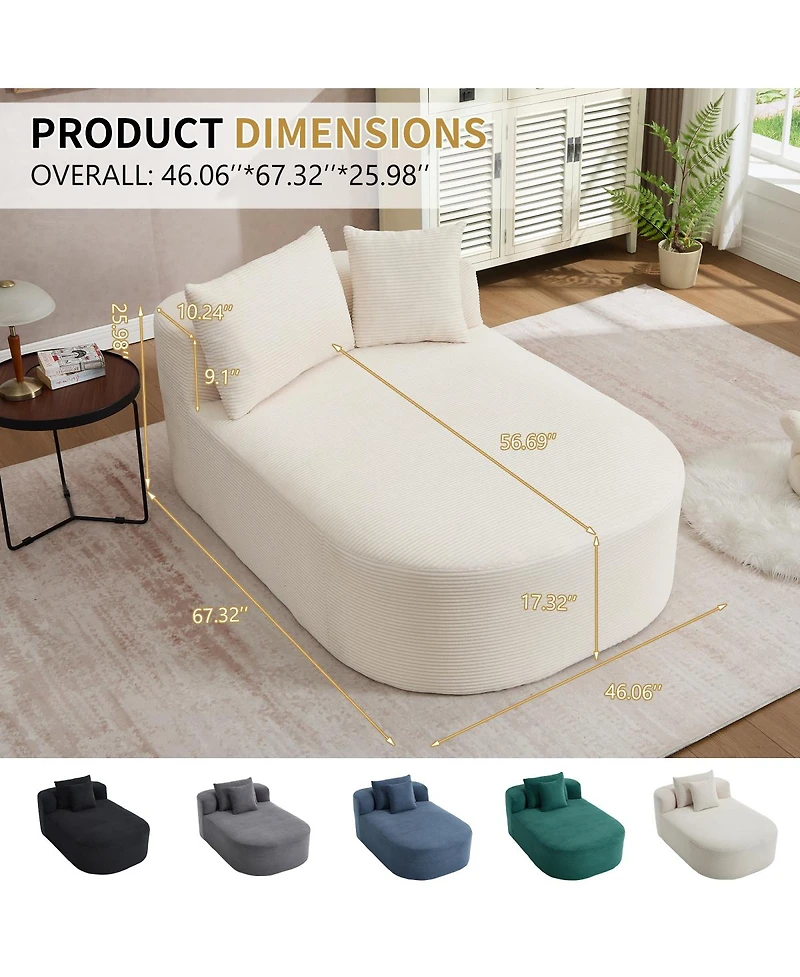 Streamdale Furniture Corduroy Oversized Sleeper Sofa with Wide Seat and Two Pillows, No Assembly Required