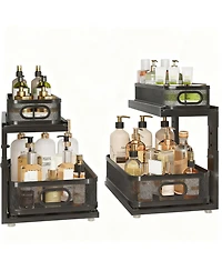 Yigii 2-Tier Under Cabinet Organizer with Ball-Bearing Slides for Easy Access & Adjustable Height