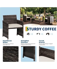 GarveeLife 4-Piece Outdoor Patio Furniture Set, Pe Rattan Conversation Set with Loveseat, 2 Chairs and Tempered Glass Coffee Table