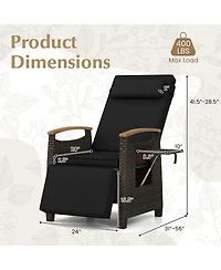 Slickblue Outdoor Wicker Reclining Chair with Adjustable Backrest and Extendable Footrest