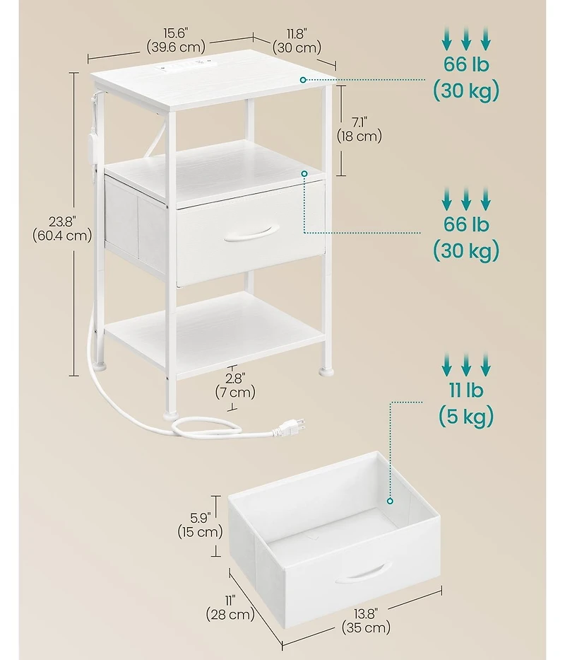 Slickblue Smart Bedside Table with Charging Station and App Led Lights