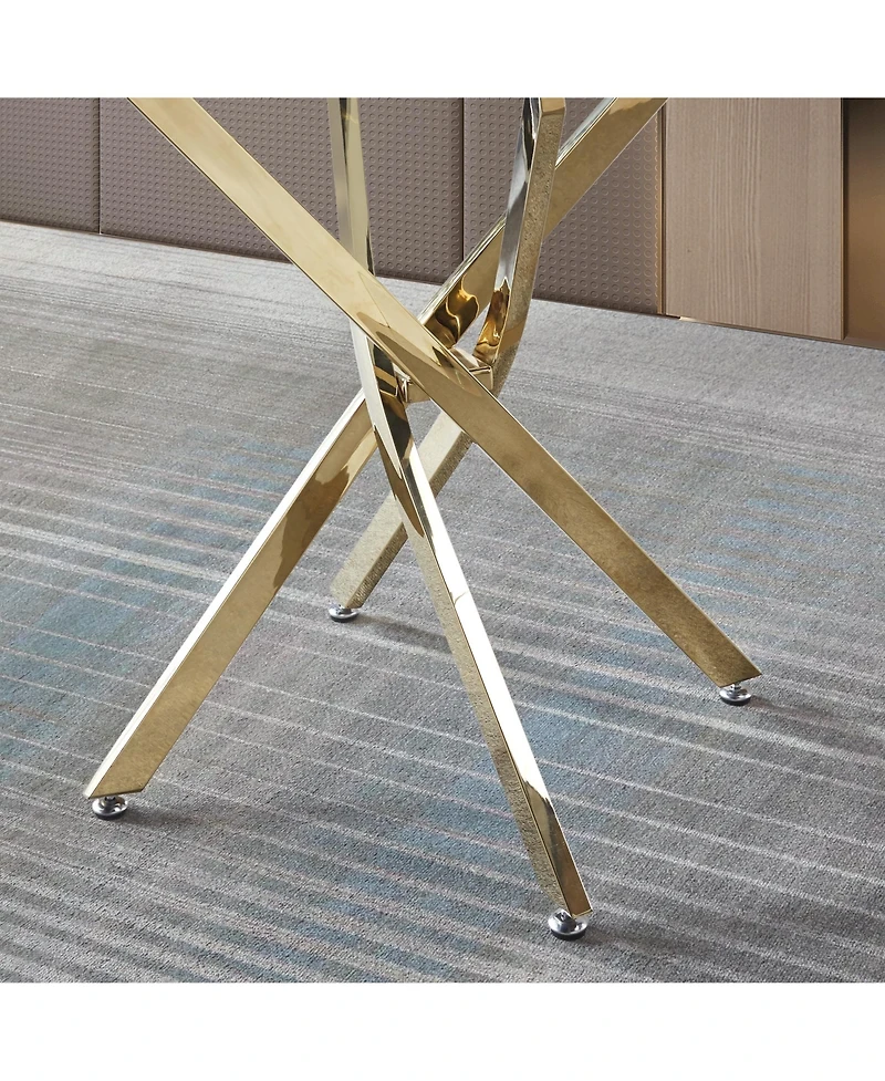 flynama 36" Round Clear Tempered Glass Dining Table with Gold Stainless Steel Legs