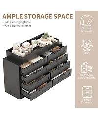gaomon Baby Changing Dresser with 8 Drawers, Wooden Nursery Table Open Shelf