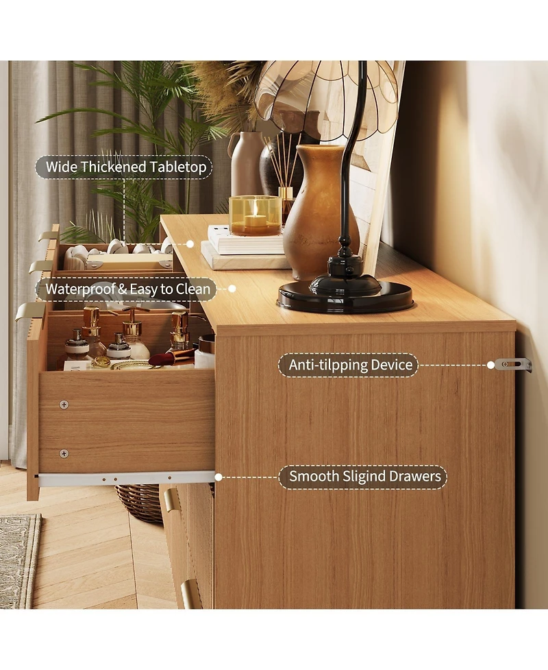 gaomon Fluted 9 Drawer Dresser for Bedroom, 63" Wide Wood Chest with Metal Handles Storage Cabinet