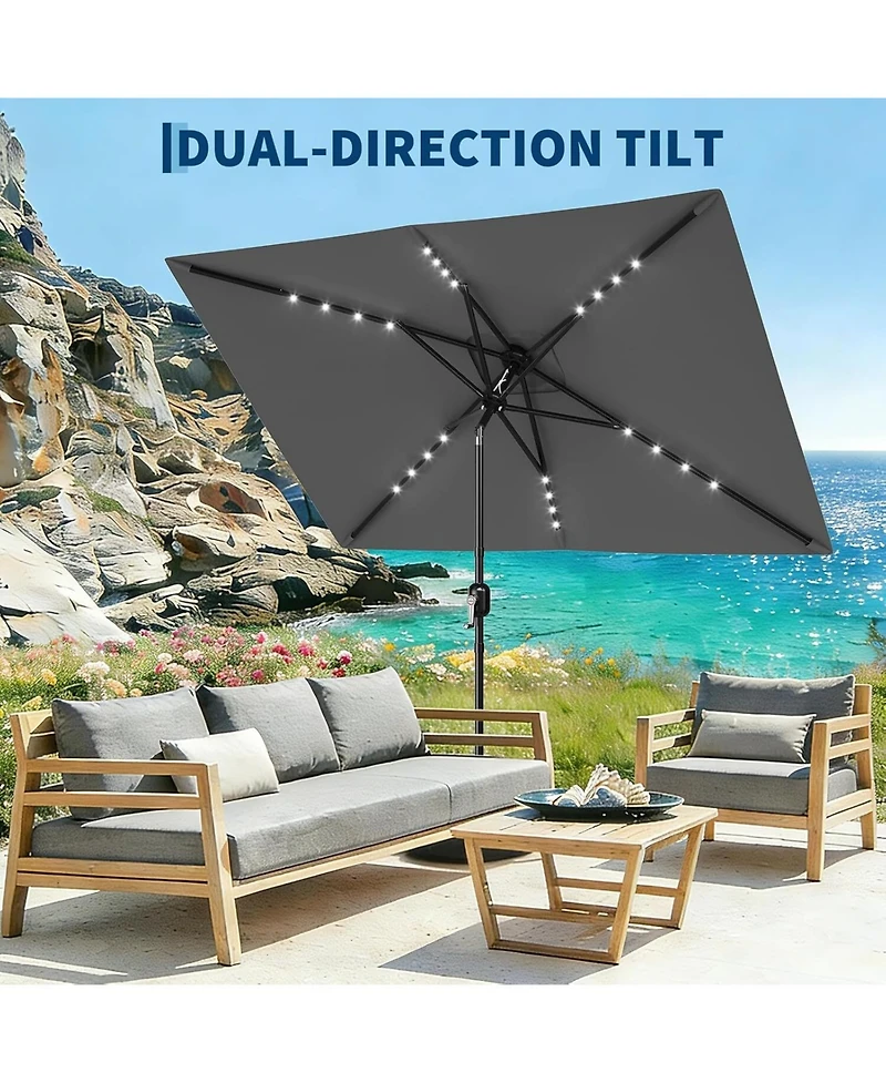 gaomon Solar Patio Umbrella with Crank and Push Button Tilt for Garden, Deck, Lawn, Pool with Lights (No Base)