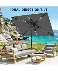 gaomon Solar Patio Umbrella with Crank and Push Button Tilt for Garden, Deck, Lawn, Pool with Lights (No Base)
