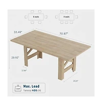 homfan 71 In Farmhouse Dining Table for 6-8, Rectangular Kitchen Table with X and H Base, Thick Mdf Top, Dining Room or Office Table