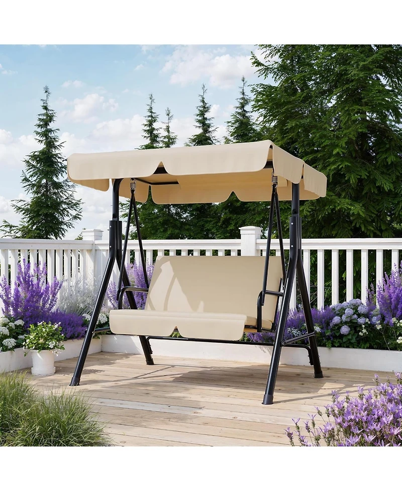 GarveeLife Outdoor Porch Swing with Adjustable Canopy, 3-Seat Chair Heavy Duty Metal Frame Patio for Garden Backyard