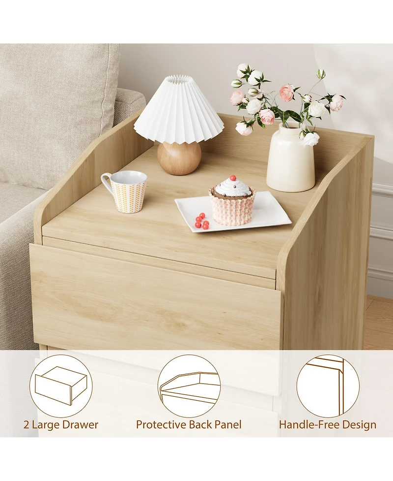 homfan Modern Curved Handleless Coffee Table, Space-Saving with 2 Storage Drawers, Easy Assembly for Bedroom and Living Room