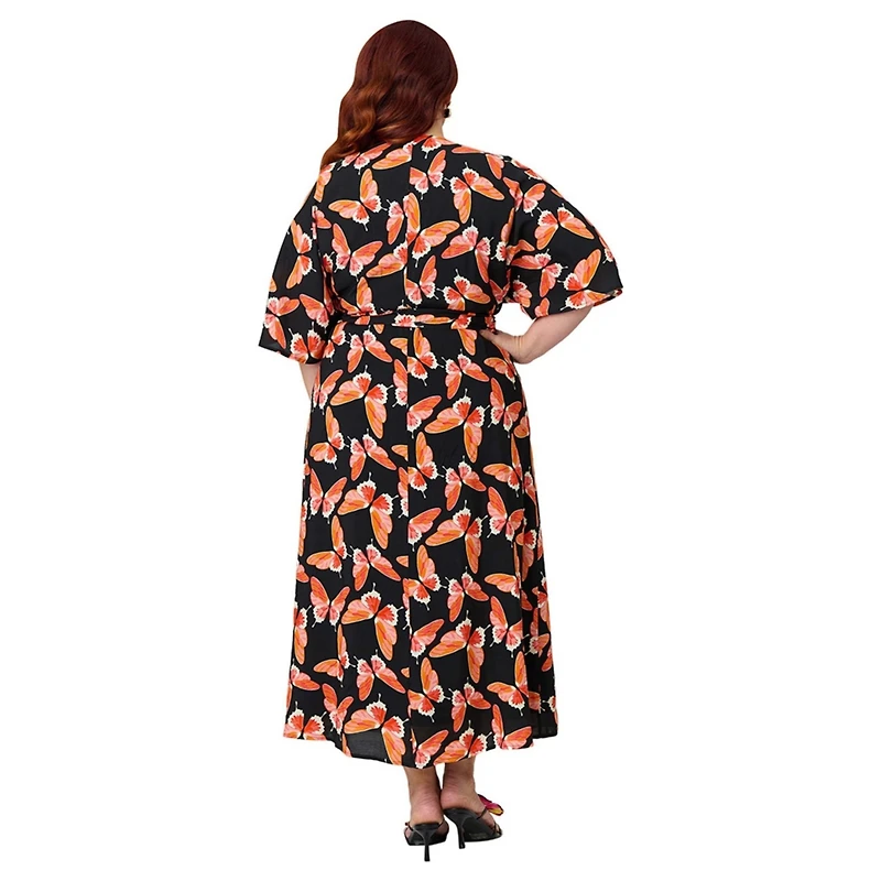 Unique Vintage Plus Tie Wrap Surplice Midi Dress