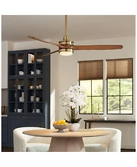 Casa Vieja 52" Windspun Indoor Ceiling Fan 3 Blade Led Light Remote Control Soft Brass Finish Motor Walnut Finish Wood Blades