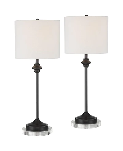360 Lighting Lynn Modern Industrial Table Lamp Set of 2 with Round Risers 27 Inches Tall Drum Shade for Bedroom Living Room Bedside Nightstand Office