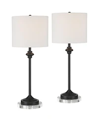 360 Lighting Lynn Modern Industrial Table Lamp Set of 2 with Round Risers 27 Inches Tall Drum Shade for Bedroom Living Room Bedside Nightstand Office