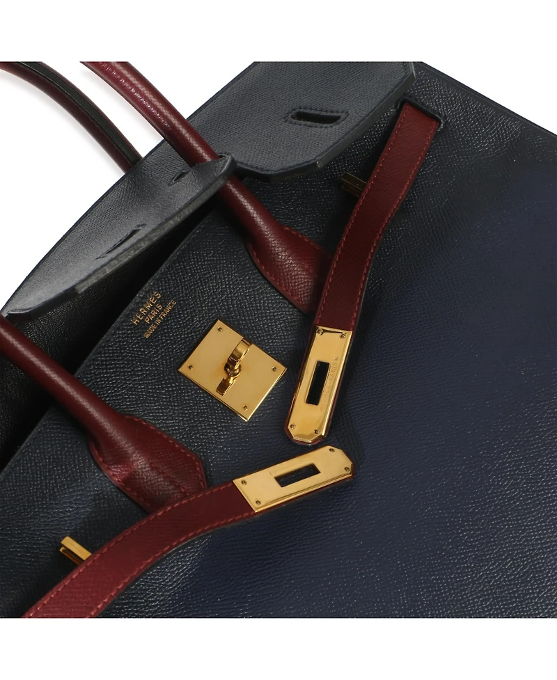 Pre-Owned HERMES Vintage Rouge H Bleu Marine Courchevel Birkin 35 Ghw