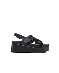 JSlides Women's Bin Leather Cross Strap Platform Sandal
