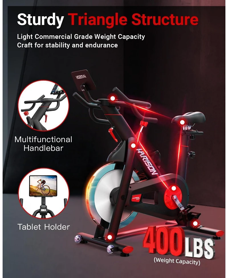 Harison Semi-Commercial Exercise Bike, 380 lbs Capacity, Magnetic with Bluetooth (Hrm-X11)