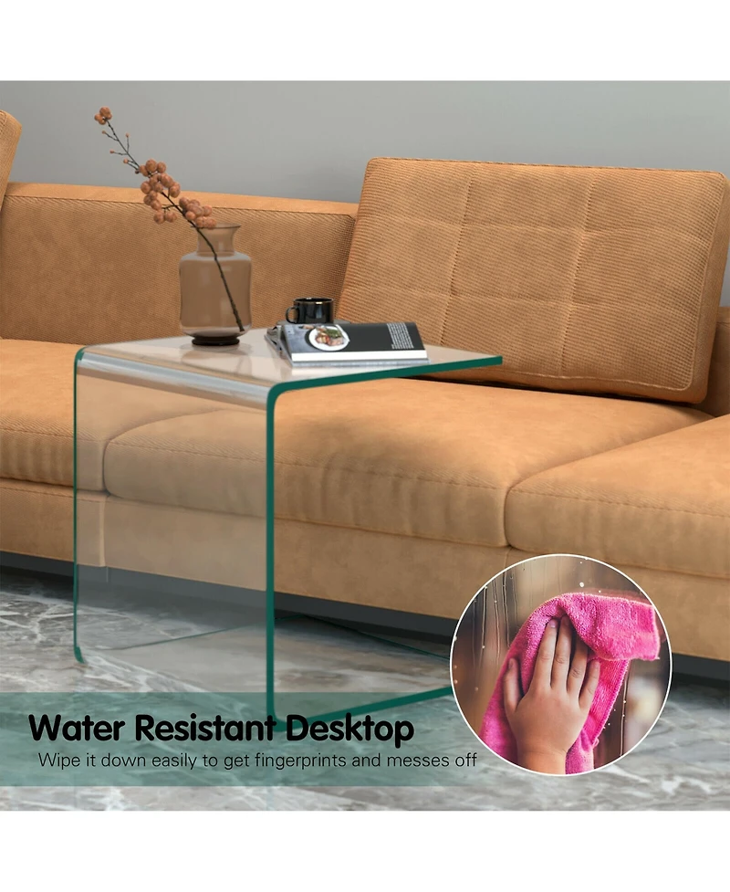 Gymax Tempered Glass End Table Transparent Sofa Side Accent Table Living Room
