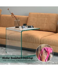 Gymax Tempered Glass End Table Transparent Sofa Side Accent Table Living Room