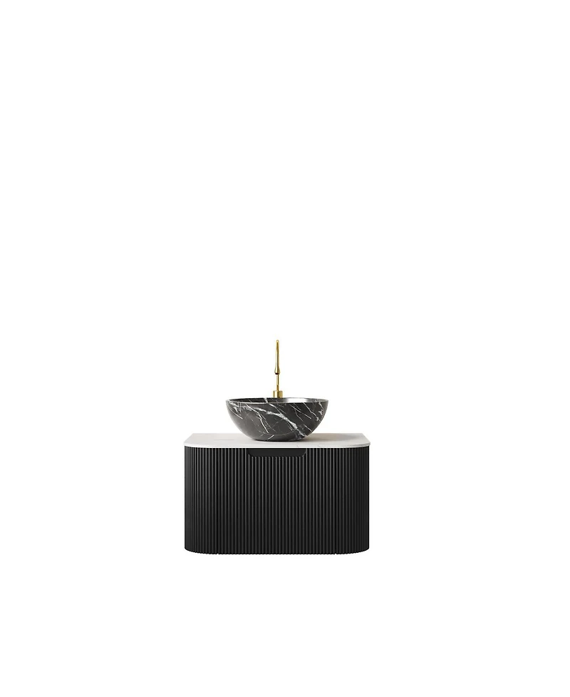 Sillysis Wall Mounted Bathroom Vanity, Artificial Marble Top with Bowl Sink, Striped Plywood Cabinet