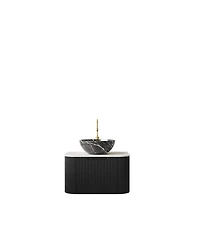 Sillysis Wall Mounted Bathroom Vanity, Artificial Marble Top with Bowl Sink, Striped Plywood Cabinet